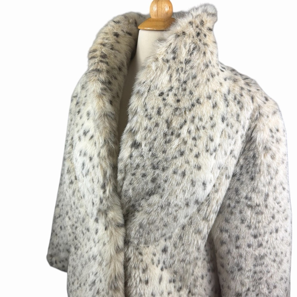 Vintage Snow Leopard Womens Faux Fur Mid-Length Coat Mob Wife Old Money Sz L/XL